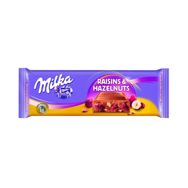 Tableta de Chocolate Milka Pasas y Avellanas 300gr - Imagen 1
