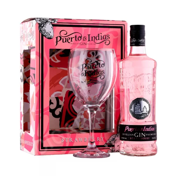 Kit Gin Puerto De Indias Strawberry 700ml + 1 Copa - Imagen 1