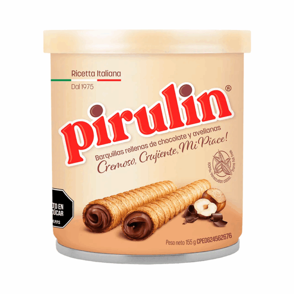 P8986284 Mini Barquillos Pirulin Chocolate Avellana Lata 155g - Imagen 1